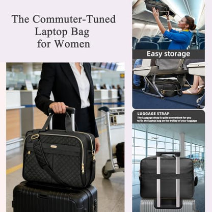 Laptop Bag for Women 17 Inch, Computer Bag, Laptop Messenger Bag, Large Briefcase for Work Office Business Travel - color: Black