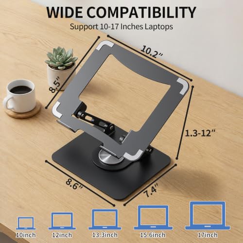 SOUNDANCE 360 Rotating Laptop Stand, Ergonomic Computer Riser for Desk, Adjustable Height Multi-Angle Metal Holder, Foldable Portable Notebook Elevating Base for Office & Home, Black - color: Black