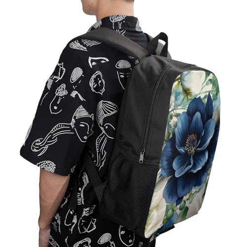 17 In Laptop Backpack Water Resistant Travel Daypack Black | Leaves Botanicals, Breathable Airflow Back Panel, Adjustable Ergonomic Shoulder Straps, Foam-Padded Top Carry Handle