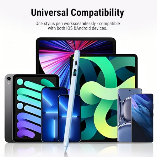 LED Battery Display Stylus Pen, Fast Charging Active Digital Pencil for iPad iPhone Samsung Android Tablets, Low Latency & Tilt Sensitivity for Note Taking/Drawing, No Bluetooth Needed (Blue) - color: Blue