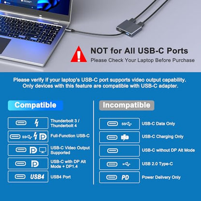 USB C to Dual DisplayPort Adapter with USB3.0/PD, 4K@60Hz Supports SST/MST | DisplayPort Splitter for Dual Monitors Extended Display, USB C to Display Port Adapter, Displayport MST Hub for Dell/HP/Mac