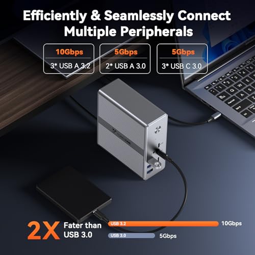 TobenONE 18-in-1 DisplayLink Docking Station 4 Monitor with 4 HDMI | Quad/Triple 4K@60Hz Dock, 120W Power Adapter, 18W Phone Fast Charge, for Windows & MacBook, Ideal for Tech Professionals