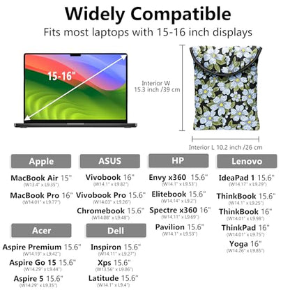 Puffy Laptop Sleeve 15-16 Inch, Soft Laptop Case, Blue Flower | Compatible with 15-16 Inch Macbook Pro/Air, Asus/Dell Xps/Lenovo Laptops, Protective Carrying Bag for Women and Men - color: Blue Flower, size: 15/16