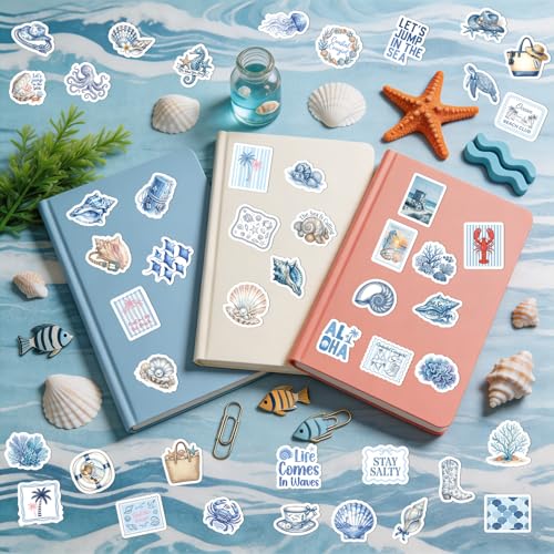 100 Pcs Beach Coastal Granddaughter Stickers Blue Ocean Decals | Coastal Granddaughter Stickers, Waterproof Vinyl, Ocaen Beachy, Summer Aesthetic Sticker for Water Bottle Laptop Luggage - style: Beach Coastal
