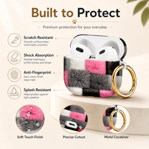 Compatible with AirPod 4 Case 2024, Cute Hard Plastic Protective Cover for Airpod 4th Generation Women, Shockproof Shell Skin with Gold Ring Keychain,Black White Gray Checkered - color: Black White Gray Checkered