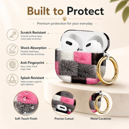 Compatible with AirPod 4 Case 2024, Cute Hard Plastic Protective Cover for Airpod 4th Generation Women, Shockproof Shell Skin with Gold Ring Keychain,Black White Gray Checkered - color: Black White Gray Checkered