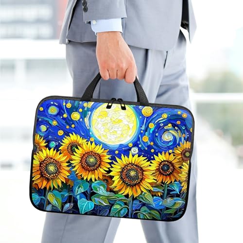 10 inch Laptop Sleeve with Laptop Skin Sticker Set – Slim Protective Case with Smooth Zipper, Lightweight Tablet & Notebook Sleeve for Travel & Daily Carry, Sunflower Art Moon - color: Sunflower Art Moon, size: 10 inch