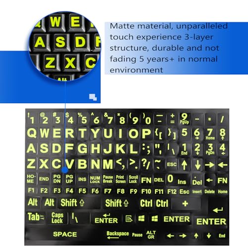 2 Pack English Keyboard Stickers - Big Letter Full Set (120 Pcs), Universal PC Computer Laptop Desktop Keyboard Replacement, Black Background with Bright Yellow Lettering - color: English /Green letters