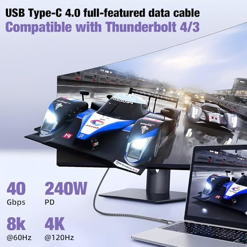 USB 4 Data Cable 40Gbps 8K/4K HD Display @60Hz 240W USB-C to USB C Charge Cable Type-c Compatible with Thunderbolt 4/3 USB3.2/3.1 for MacBook Pro iPhone16 and 140W/100W/60W Hub Docking Station 3.3ft