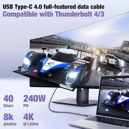 USB 4 Data Cable 40Gbps 8K/4K HD Display @60Hz 240W USB-C to USB C Charge Cable Type-c Compatible with Thunderbolt 4/3 USB3.2/3.1 for MacBook Pro iPhone16 and 140W/100W/60W Hub Docking Station 3.3ft