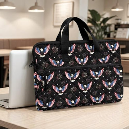 Laptop Sleeve, Laptop Cover with Adjustable Strap Computer Bag Tablet Notebook Sleeves Handbag Messenger Briefcase - color: Eagle and American Flag