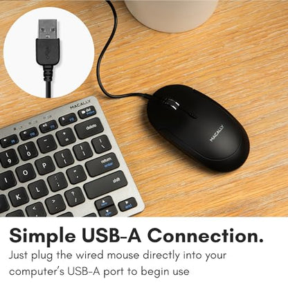 Macally Computer Mouse Wired, Silent USB Mice - Slim & Compact USB for Apple Mac or Windows PC Laptop/Desktop - Designed with Optical Sensor & DPI Switch - Simple - Black - color: Black