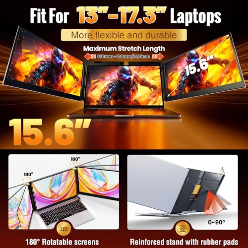 2026 New One Cable Connection Laptop Screen Extender Monitor Portable, Ultra Thin 15.6" 1080P FHD Triple Screen,Fit for 13-17" Laptop, Plug & Play Compatiable with Win/Mac/Chrome/Android - size: 15.6” One Cable Triple Screen