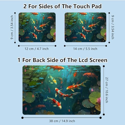 Universal Laptop Skin Sticker with 2 Wrist Pad Skins, Waterproof Scratch Resistant Vinyl Laptop Cover Decal, Cut to Fit for 11–15.6 Inch MacBook HP Dell Lenovo, Koi Pond - color: Koi Pond