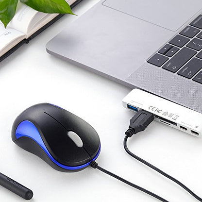 Laptop Mouse 2 Pack USB Optical Wired Mouse for Office and Home Use Compatible PCs Laptop Desktop Windows 7/8/10/11/XP Vista and Mac Blue by SOONGO - color: Bluedouble