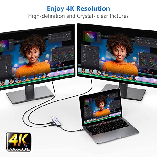 USB C Dual HDMI Adapter for 2 Monitors, Newmight 4-in-1 USB C to Dual Monitor HDMI Splitter, Supports Single 4K 60Hz and Dual 4K 30Hz, 100W PD, USB-A Port for MacBook, HP, Dell, iPhone 15/16 Series