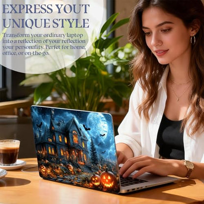 Universal Laptop Skin Sticker Decal,15.6 Inch Laptop Vinyl Cover for 13" 14" 15.6" Laptop,Scratch-Resistant Waterproof Protector Wrap,Reusable with Wrist Pads,Pumpkin Haunted Mansion - color: Pumpkin Haunted Mansion