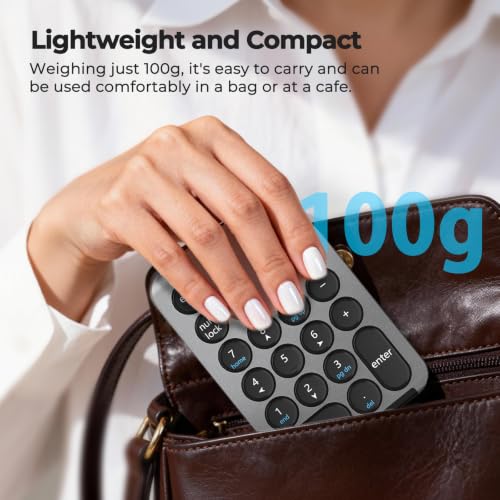 iClever Bluetooth Number Pad, 22 Keys Wireless Numeric Keypad, Rechargeable Mini Portable Numpad with Custom Stickers, Financial Accounting, Data Entry, Compatible with Laptop, Mac, Surface Pro, PC - color: Grey / Black