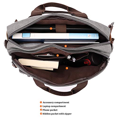 CROCOD 3 In 1 Canvas Convertible Laptop Bag for Men Women, 17.3 inch Laptop Messenger Bag Work Briefcase, Computer Shoulder Bag for Travel Business Office (17.3 Inch, Grey) | 3 In 1 - color: Grey