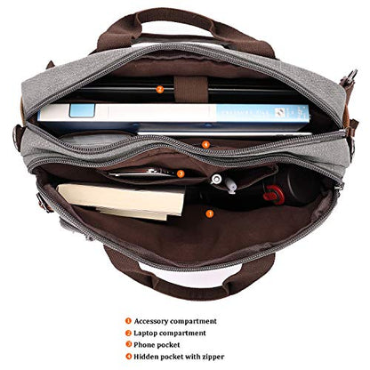 CROCOD 3 In 1 Canvas Convertible Laptop Bag for Men Women, 17.3 inch Laptop Messenger Bag Work Briefcase, Computer Shoulder Bag for Travel Business Office (17.3 Inch, Grey) | 3 In 1 - color: Grey