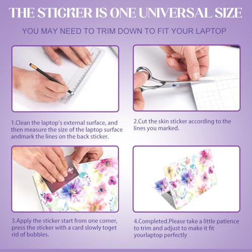 SUPERDANT Watercolor Flowers Laptop Skin Sticker Decal Plant Universal Laptops Notebook Skin Sticker 12 13 13.3 14 15 15.4 15.6 Inches Vinyl Laptop Cover Stickers Notebook Protector Pink Purple - color: Pink+Purple