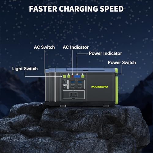 MARBERO [FathersDayGifts] 118Wh Portable Power Station with Telescopic Camping Lights for Camping Hiking 32000mAh 160W Max Power Bank with AC Outlet USB DC Output for Emergency - color: Dark Green