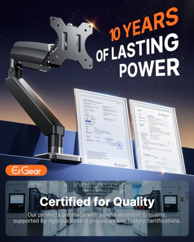 ErGear Heavy Duty Monitor Arm for 13-49″ Ultrawide Screens, 37.4 lbs Capacity, Full Motion Monitor Desk Mount, Rock-Solid Support, Dual C-Clamp & Grommet Mount, VESA 75x75/100x100mm - size: 13"-49", style: Single Arm