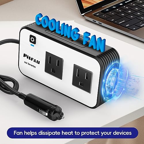 PiSFAU 200W Car Power Inverter - DC 12V to 110V AC Car Plug Adapter Outlet | Dual AC Outlet 4.8A 24W USB-A/C, Portable Cigarette Lighter Charger for Laptop/Camping/Road Trip Essential/Vehicle Accessorie - size: 200W-Standard