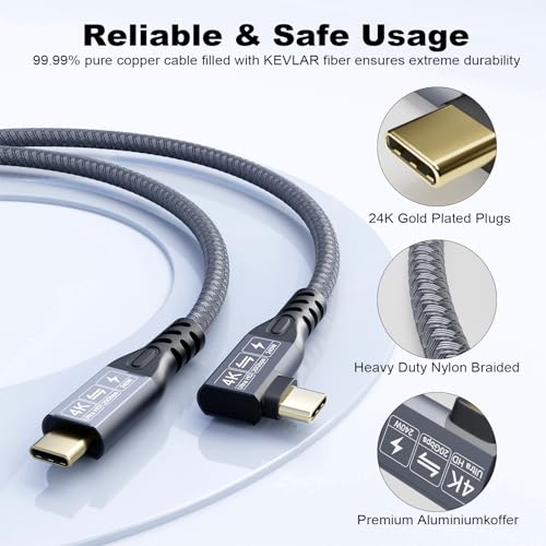 USB C 3.2 Gen2x2 20Gbps Cable, 90Degree USB C 4K@60Hz UHD Video 5A/240W PD3.1 Fast Charge Cord with E-Marker Compatible with Thunderbolt 3/4 - size: 90D 20G 240W 0.5M