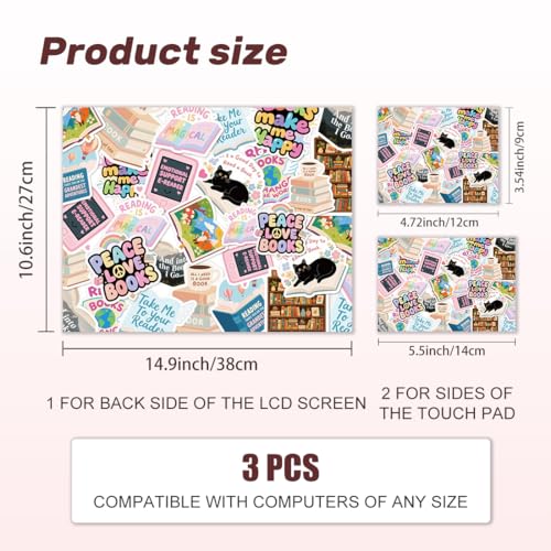 Laptop Skin Sticker Decal PVC Vinyl Sticker Notebook PC Protector Waterproof Scratch Resistant Laptop Skin for 12.1 13 13.3 13.6 14 15 15.3 16 Inch Reading Cat Book Theme with Quote - color: Reading Cat