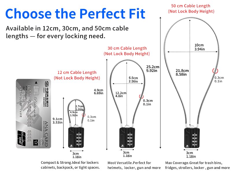 RESET-200 4-Digit Combination Cable Lock, 11.8 in/30cm, 2 Pack | 11.8 in/30cm cable for lockers, bags, storage boxes, and small gear; light-duty use only. 2 locks included. - size: 30cm(12 inch)Cable
