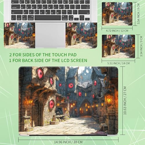 Laptop Skin Sticker Decal, Universal Protective Cover Fit 12 13 14 15.6 Inch Notebook, Reusable Water-Resistant Vinyl Decal w/ 2 Wrist Pads for Business Travel Office, Castle Town - color: Castle Town