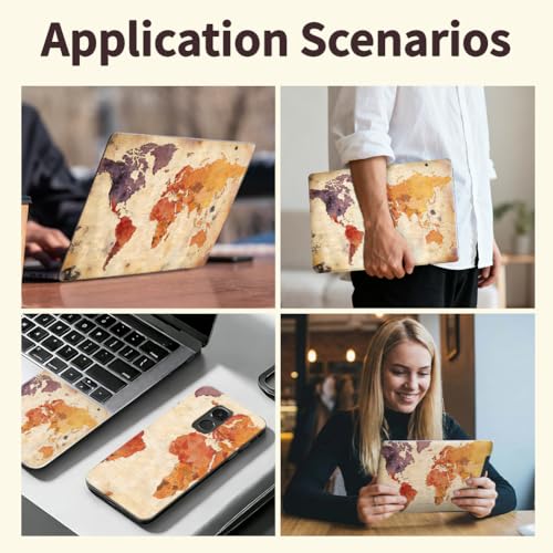 3Pcs Map Laptop Skin Sticker Universal Removable Vinyl Stickers Fits for 12.1 13 14 15.6 16 Inch Waterproof Notebook Decal Cover Gift - style: map