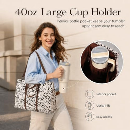BTOOP Work Tote Bag for Women, Laptop Tote Bag With 15.6 Inch Padded Compartment, Teacher Nurse Bible Bags - color: A-leopard - Apricot