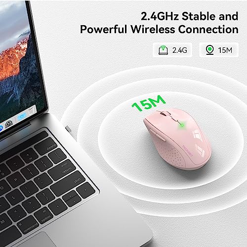 TECKNET Wireless Mouse, 2.4G USB Computer Mouse with 6-Level Adjustable 4800 DPI, 30 Months Battery, Ergonomic Grips, 6 Buttons Portable for PC, Chromebook, Mac - Pink - color: Pink