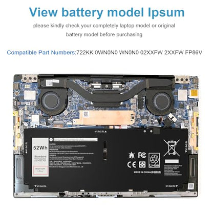 Fancy Buying 52Wh 722KK FP86V Laptop Battery for Dell XPS 13 9300 XPS 13 9310 XPS 13 9380 P117G P117G002 P117G001 Series Notebook 0WN0N0 WN0N0 02XXFW 2XXFW - size: 10.51*4.06*0.16inch
