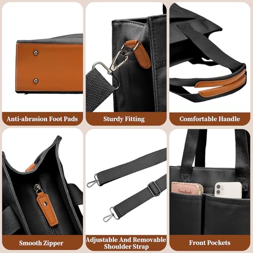 Canvas Laptop Tote Bag for Women | 15.6" Laptop Compartment - color: Black