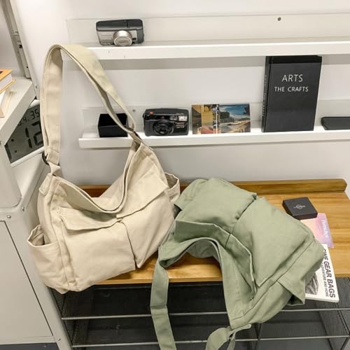 Cute Canvas Tote Bag for School/Work/Travel, Large Crossbody Messenger Bag Laptop Shoulder Bag - color: Asparagus Green
