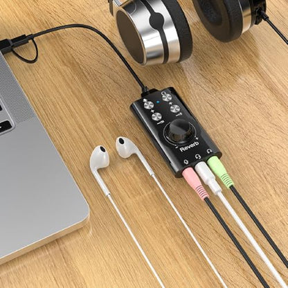 USB Sound Card, External Sound Card with Volume Control and Voice Changer, USB to 3.5mm Audio Adapter for PC Laptop Computer