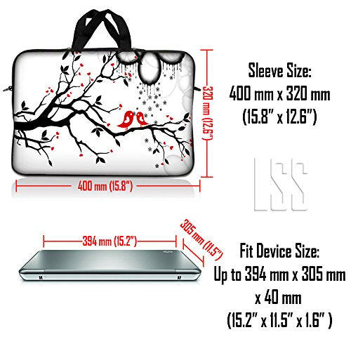 LSS 15 15.6 inches Laptop Sleeve Bag with Matching Laptop Skin Sticker Combo | Carrying Case w/Handle & Adjustable Shoulder Strap for 14" 15" 15.6" - Lovebirds Eyecatching Red On Black - color: Lovebirds Eyecatching Red on Black and White, size: 15 inch