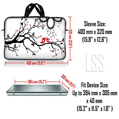 LSS 15 15.6 inches Laptop Sleeve Bag with Matching Laptop Skin Sticker Combo | Carrying Case w/Handle & Adjustable Shoulder Strap for 14" 15" 15.6" - Lovebirds Eyecatching Red On Black - color: Lovebirds Eyecatching Red on Black and White, size: 15 inch