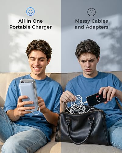 VEGER Portable Charger with Built-in AC Plug and Cables, All in One 10000mAh Ultra Slim Power Bank Travel Essentials, USB C External Battery Pack Compatible with iPhone, Samsung, More, Blue - color: D Blue