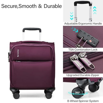 Hanke 16 Inch Underseat Carry On Luggage with Spinner Wheels Airline Approved, Small Rolling Suitcase Softside Underseater Lightweight TSA Travel Roller Suitcase Carry-On Bag(Purple) - color: Purple, size: 16 Inch Underseat