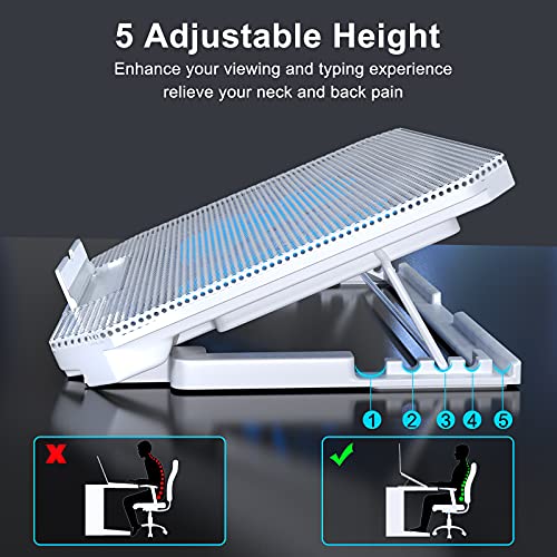 LIENS Laptop Cooling Pad with Adjustable Height Two 5.1 Inches Fan 2 USB Ports Suitable for 12"-15.6" Laptops（White） - color: white