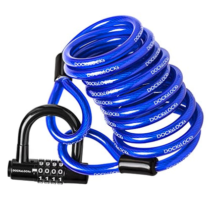 DocksLocks Security Cable Lock Set (5ft to 25ft Lengths) – Weatherproof, Looped Ends, Coiled, Compact, Includes U-Lock, Anti-Theft for Bikes, Patio Furniture, Kayaks, Outdoor Equipment 10ft - size: 10ft