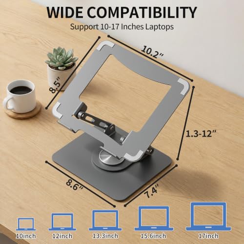 SOUNDANCE 360 Rotating Laptop Stand, Ergonomic Computer Riser for Desk, Adjustable Height Multi-Angle Metal Holder, Foldable Portable Notebook Elevating Base for Office & Home, Silver Grey - color: Silver Grey