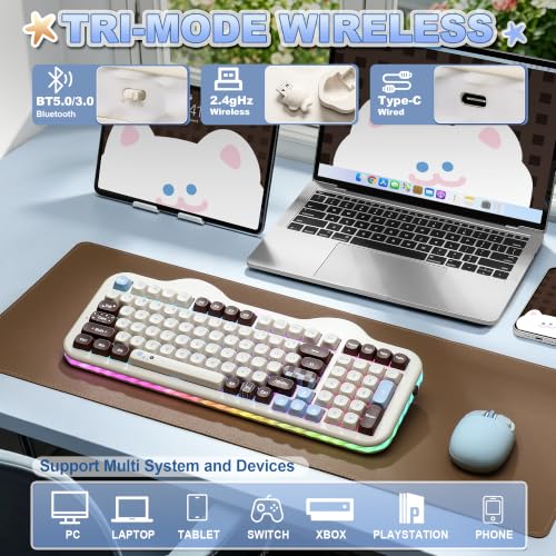YUNZII C98 Wireless Mechanical Keyboard with Number Pad,98 Key BT5.0/2.4G/USB-C Hot Swap Gasket Mount with PBT MOA Keycaps,Custom RGB,Cute Cake Keyboard for Win/Mac (Choco, Candy Linear Switch) - color: Choco, size: Candy Linear Switch
