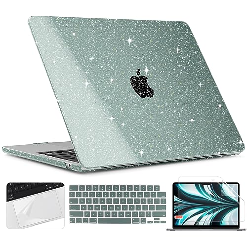 TWOLSKOO Glitter Case for MacBook Air 13 inch M5 2026 M4 M3 M2 2025-2022 (Model A3449 A3240 A3113 A2681), Bling Hard Shell Case & Keyboard Cover & Screen Film for MacBook Air 13.6 inch, Midnight Green - color: Star Midnight Green