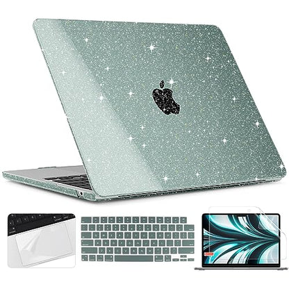 TWOLSKOO Glitter Case for MacBook Air 13 inch M5 2026 M4 M3 M2 2025-2022 (Model A3449 A3240 A3113 A2681), Bling Hard Shell Case & Keyboard Cover & Screen Film for MacBook Air 13.6 inch, Midnight Green - color: Star Midnight Green