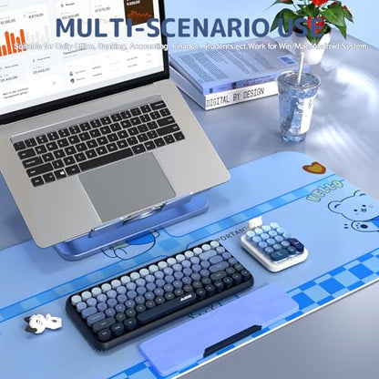 Ajazz AF18 Wireless Numeric Keypad, 2.4G USB Wireless Connection, Ergonomic 18-Key Compact Silicone Bear Design, Gradient Keycaps, Detachable & Portable Number Pad for PC, Laptop Blue - color: Blue